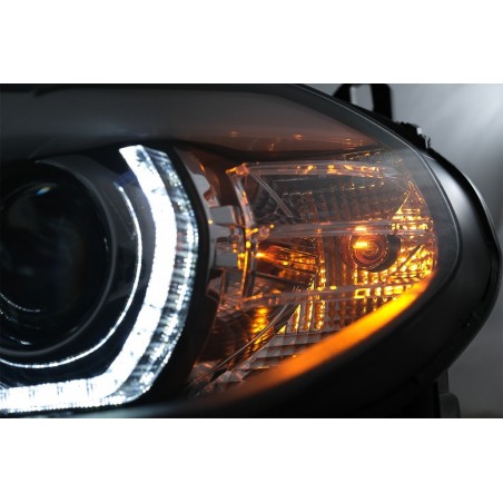 Xenon Headlights Angel Eyes 3D Dual Halo Rims LED DRL suitable for BMW X5 E70 (2007-2010) Black, Nouveaux produits kitt