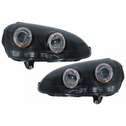 Headlights Angel Eyes Dual Halo Rims suitable for VW Golf 5 V (2003-2007) LHD or RHD Black, Nouveaux produits kitt