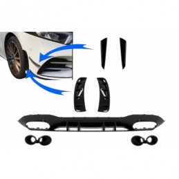 Rear Diffuser with Front Side Vents and Flaps Side Fins suitable for Mercedes A-Class V177 Sedan (2018-up) Black Exhaust, Nouve