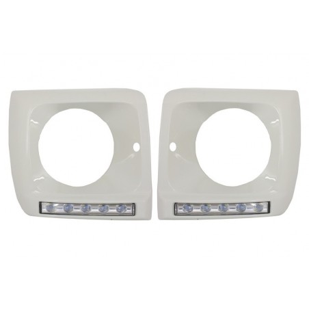 Headlights Covers White with LED DRL Daytime Running Lights suitable for Mercedes G-Class W463 (1989-2012) G65 Design Chrome, No
