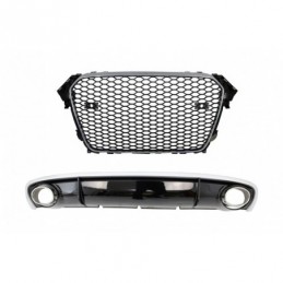 Badgeless Front Grille With Bumper Diffuser & Exhaust Tips RS4 Design suitable for AUDI A4 B8 Limo Avant Facelift (2012-2015), N