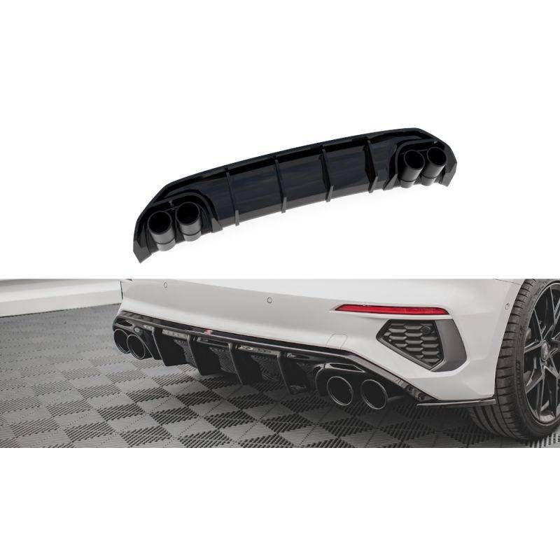 Maxton Rear Valance + Exhaust Ends Imitation Audi A3 S-Line Sportback 8Y Gloss Black \ Chrome, MAXTON DESIGN