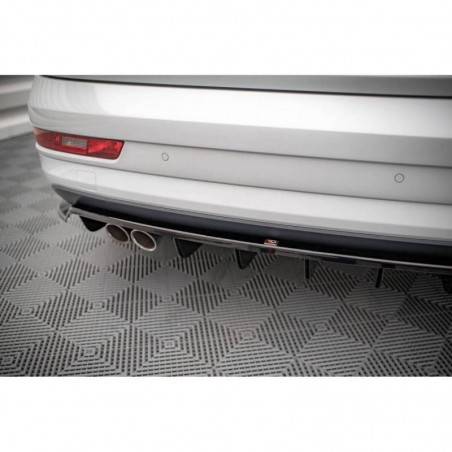 Maxton Central Rear Splitter (with vertical bars) Audi Q3 8U Facelift Gloss Black, MAXTON DESIGN