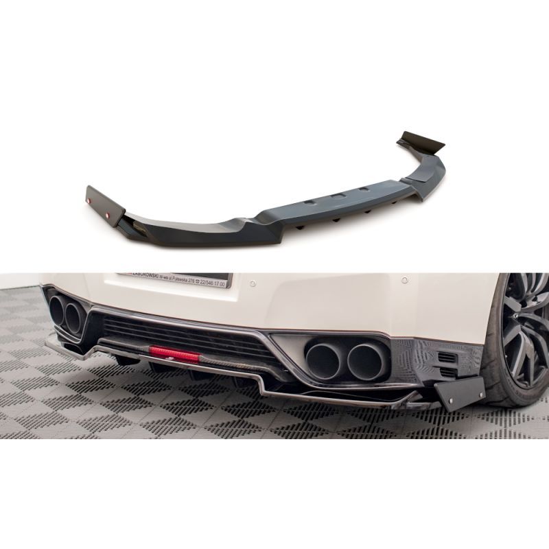 Maxton Central Rear Splitter + Flaps for Nissan GTR R35 Facelift Gloss Black, Nouveaux produits maxton-design