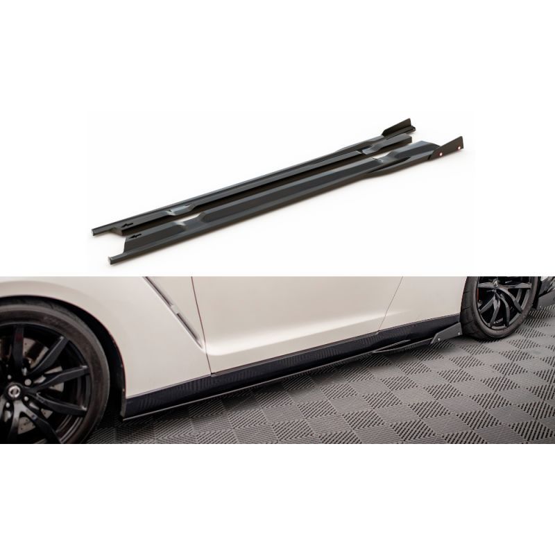 Maxton Side Skirts Diffusers + Flaps Nissan GTR R35 Facelift Gloss Black, Nouveaux produits maxton-design