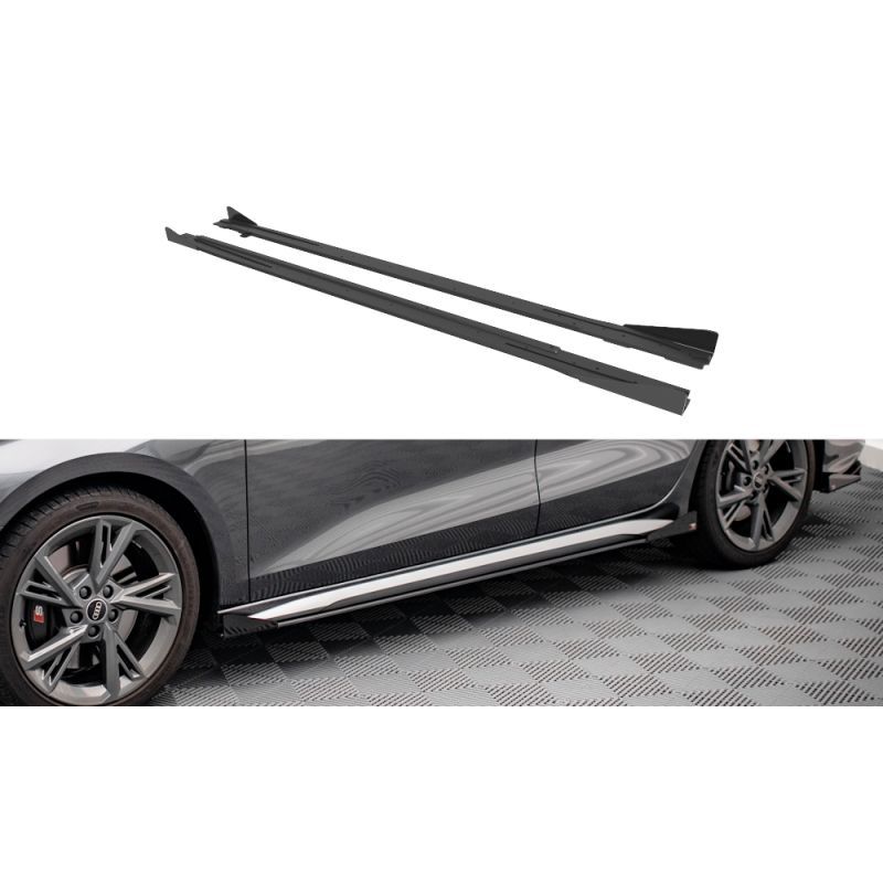 Maxton Street Pro Side Skirts Diffusers + Flaps Audi S3 / A3 S-Line 8Y Black + Gloss Flaps, Nouveaux produits maxton-design