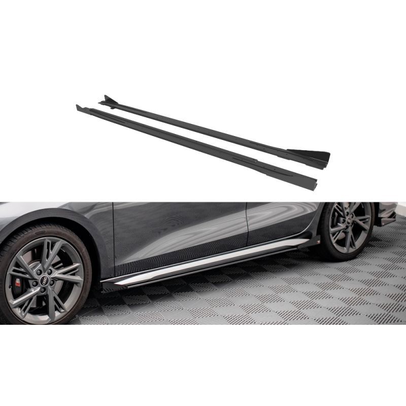 Maxton Street Pro Side Skirts Diffusers + Flaps Audi S3 / A3 S-Line 8Y Black-Red + Gloss Flaps, Nouveaux produits maxton-design