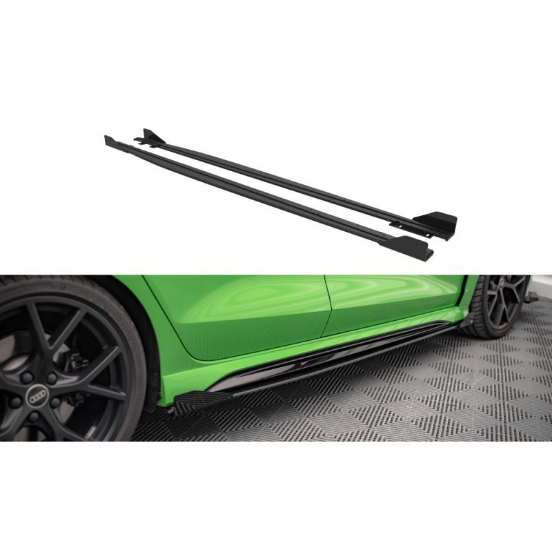 Maxton Street Pro Side Skirts Diffusers + Flaps Audi RS3 Sedan 8Y Black + Gloss Flaps, Nouveaux produits maxton-design