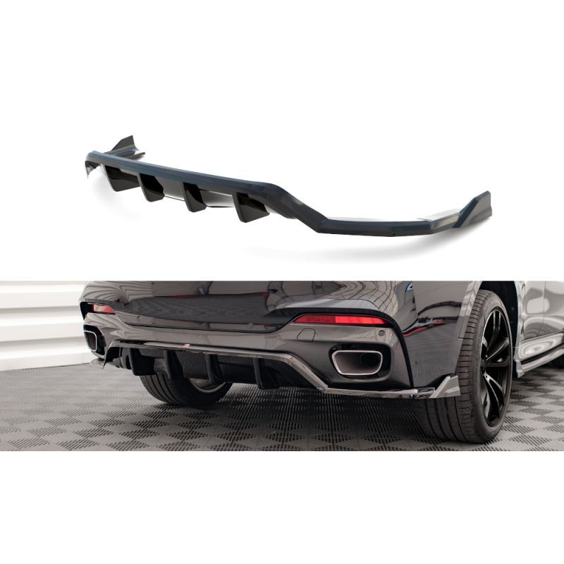 Maxton Central Rear Splitter (with vertical bars) BMW X6 M-Pack F16 Gloss Black, Nouveaux produits maxton-design