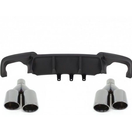 Double Outlet Air Diffuser suitable for BMW 5 Series F10 F11 (2011-2017) M Sport Design with Exhaust Muffler Tips Black, Nouveau