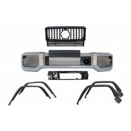 Front Bumper with Fender Flares Wheel Arches and Front Grille Black suitable for Mercedes G-Class W463 (1989-2018) G65 Design, N