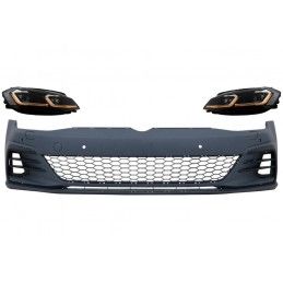 Front Bumper suitable for VW Golf VII 7.5 (2017-Up) and LED Headlights Bi-Xenon Sequential Dynamic Turning Lights GTI Look, Nouv