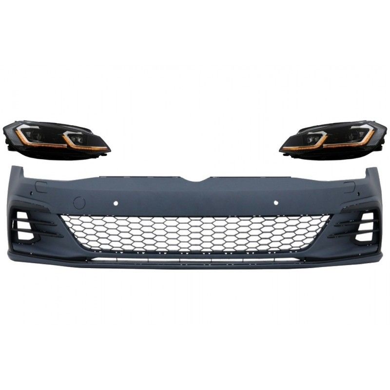 Front Bumper suitable for VW Golf VII 7.5 (2017-2020) and LED Headlights Sequential Dynamic Turning Lights GTI Look RHD, Nouveau