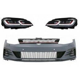 Front Bumper suitable for VW Golf VII 7 (2013-2017) with LED Headlights Sequential Dynamic Turning Lights 7.5 GTI Design, Nouvea