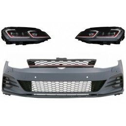 Front Bumper suitable for VW Golf VII 7 (2013-2017) with LED Headlights Sequential Dynamic Turning Lights 7.5 GTI Design, Nouvea