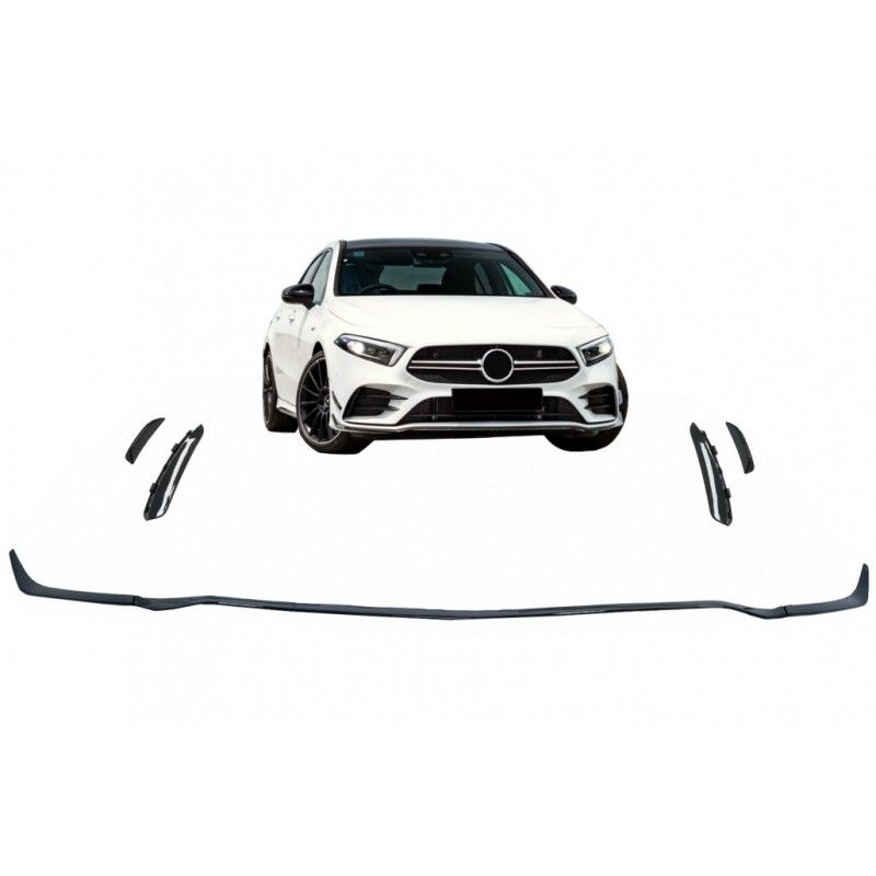 Front Bumper Lip Extension suitable for Mercedes A-Class W177 V177 (04.2018-up) A35 Design Black Edition, Nouveaux produits kitt