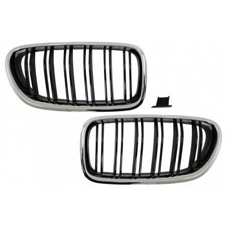 Central Kidney Grilles suitable for BMW 5 Series F10 F11 (2010-2017) Chrome Frame Piano Black Double Stripe, Nouveaux produits k