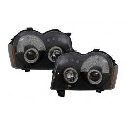 LED Headlights suitable for Jeep Grand Cherokee WH (2005-2008) Halo Angel Eyes Black, Nouveaux produits kitt