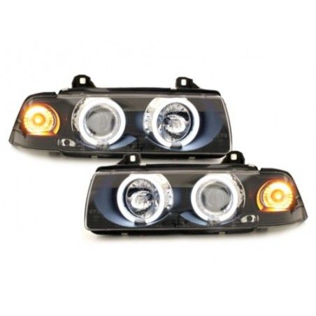 headlights suitable for BMW E36 Coupe/Cabrio 92-98_2 CCFL halo rims_black, Nouveaux produits kitt