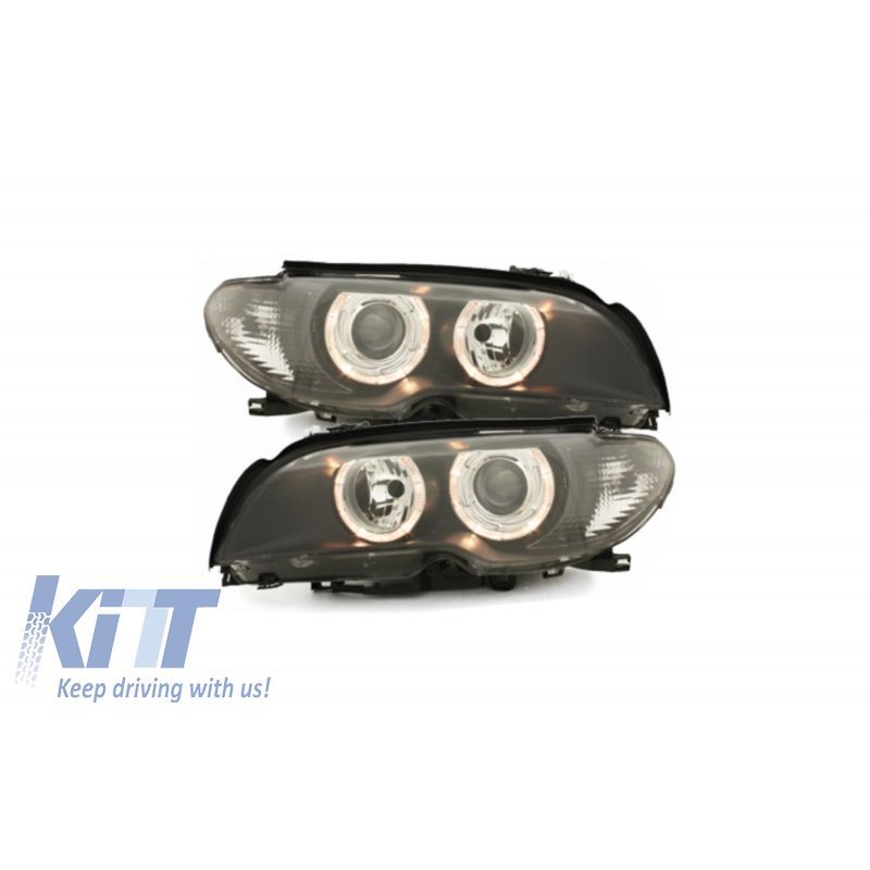 Headlights suitable for BMW 3 Series E46 Coupe (2003-2006) Angel Eyes 2 Halo Rims Black, Nouveaux produits kitt
