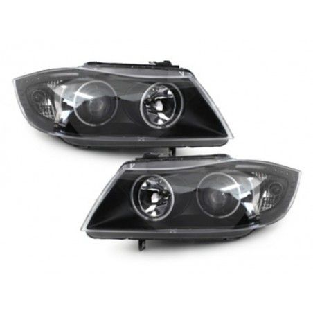 Headlights suitable for BMW 3 Series E90 E91 (03.2005-08.2008) Angel Eyes CCFL Black, Nouveaux produits kitt