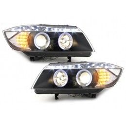 DAYLINE Headlights suitable for BMW E90 E91 05+ 2 Halo Rims Drl Optic LED Black, Nouveaux produits kitt