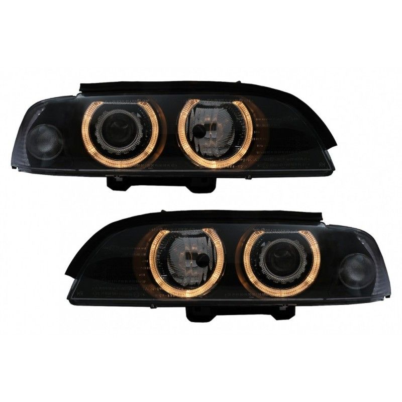 Xenon Angel Eyes Headlights suitable for BMW 5 Series E39 Sedan Touring (1995-2003) Black, Nouveaux produits kitt