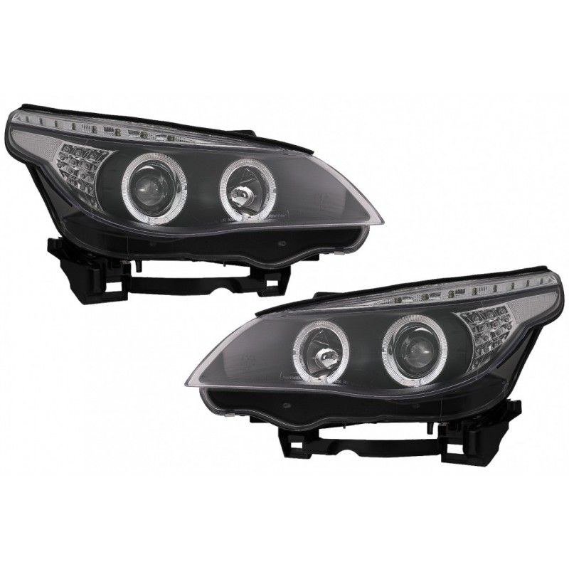 Angel Eyes Headlights suitable for BMW 5 Series E60 E61 (2004-2007) DAYLINE LED Black, Nouveaux produits kitt