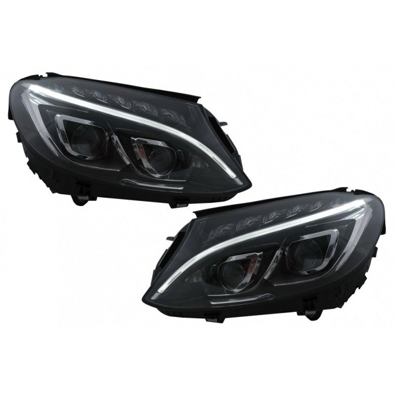 Full LED DRL Headlights suitable for Mercedes C-Class W205 S205 A205 C205 (2014-2018) Black, Nouveaux produits kitt
