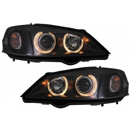 Headlights Angel Eyes Black with Badgeless Front Grille for Opel Vauxhall Astra G (1998-2004) LHD or RHD, Nouveaux produits kitt