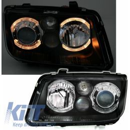 LED Angel Eyes Headlights suitable for VW Bora (09.1998-07.2005) 2 Halo Rims Black, Nouveaux produits kitt