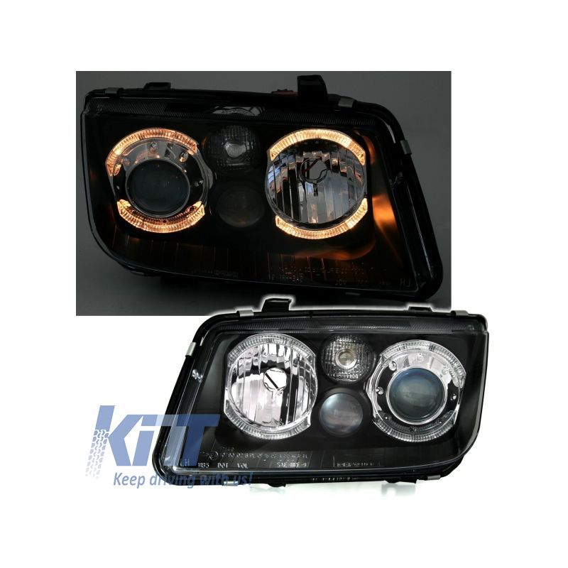LED Angel Eyes Headlights suitable for VW Bora (09.1998-07.2005) 2 Halo Rims Black, Nouveaux produits kitt