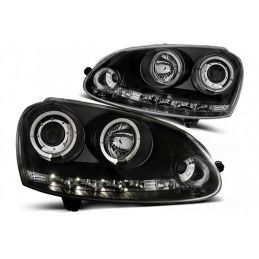 LED Angel Eyes Headlights suitable for VW Golf V 5 (2004-2009) Jetta (2005-2010) Black, Nouveaux produits kitt