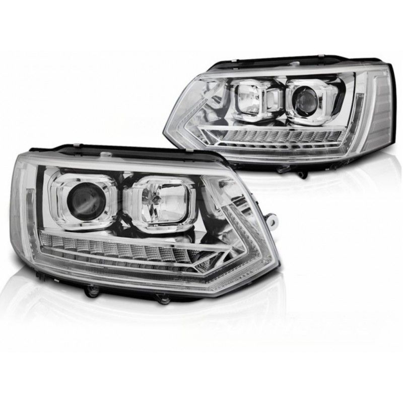 LED DRL Tube Light Headlights suitable for VW Transporter T5.1 (2010-2015) with Dynamic Turn Signals Chrome, Nouveaux produits k