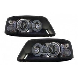 Headlights Dual Halo Rims suitable for VW Transporter T5 (04.2003-08.2009) Angel Eyes Black, Nouveaux produits kitt