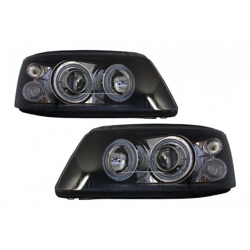 Headlights Dual Halo Rims suitable for VW Transporter T5 (04.2003-08.2009) Angel Eyes Black, Nouveaux produits kitt