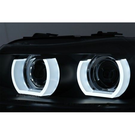 3D Angel Eyes LED DRL Xenon Headlights suitable for BMW 3 Series E90 E91 LCI (2008-2011) Black, Nouveaux produits kitt