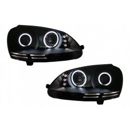 CCFL Angel Eyes LED Headlights suitable for VW Golf V 5 Jetta 5 (2004-2009) Black, Nouveaux produits kitt