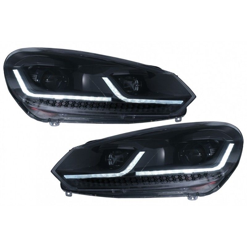 LED Headlights suitable for VW Golf 6 (2008-2013) with Facelift G7.5 Look Black Flowing Dynamic Sequential Turning Lights LHD, N