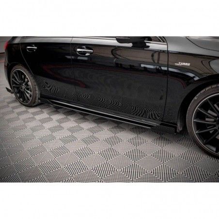 Maxton Street Pro Side Skirts Diffusers + Flaps Mercedes A35 AMG / AMG-Line Aero Pack W177 Black-Red + Gloss Flaps, Nouveaux pr