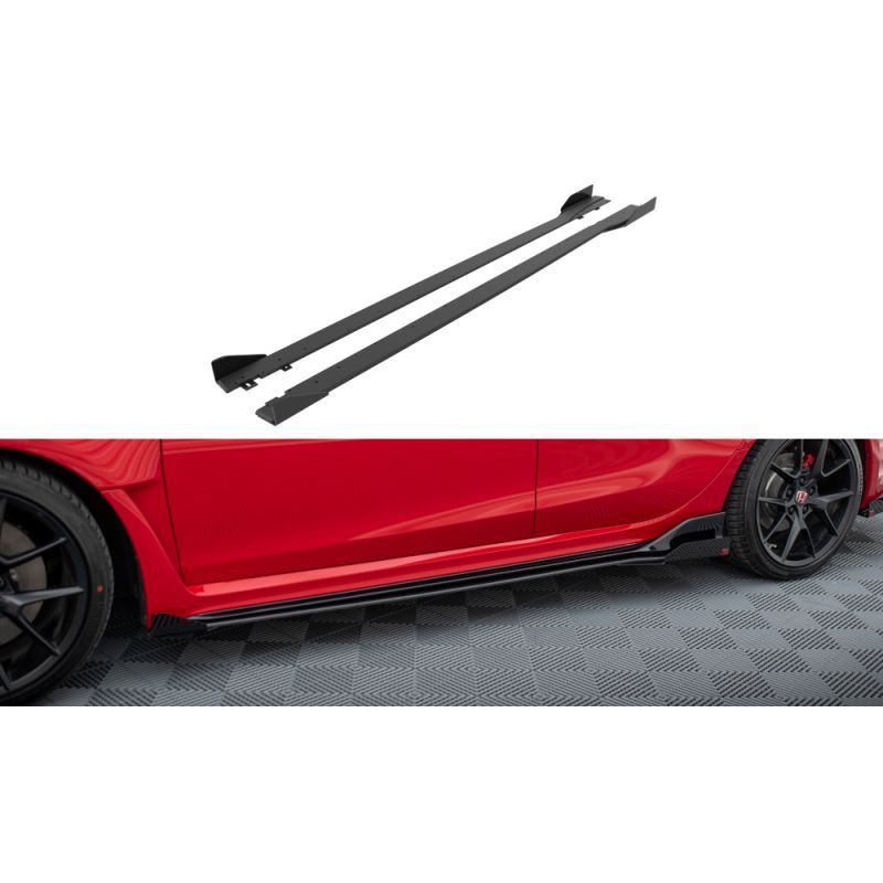 Maxton Street Pro Side Skirts Diffusers + Flaps Honda Civic Type-R Mk 11 Black-Red + Gloss Flaps, MAXTON DESIGN