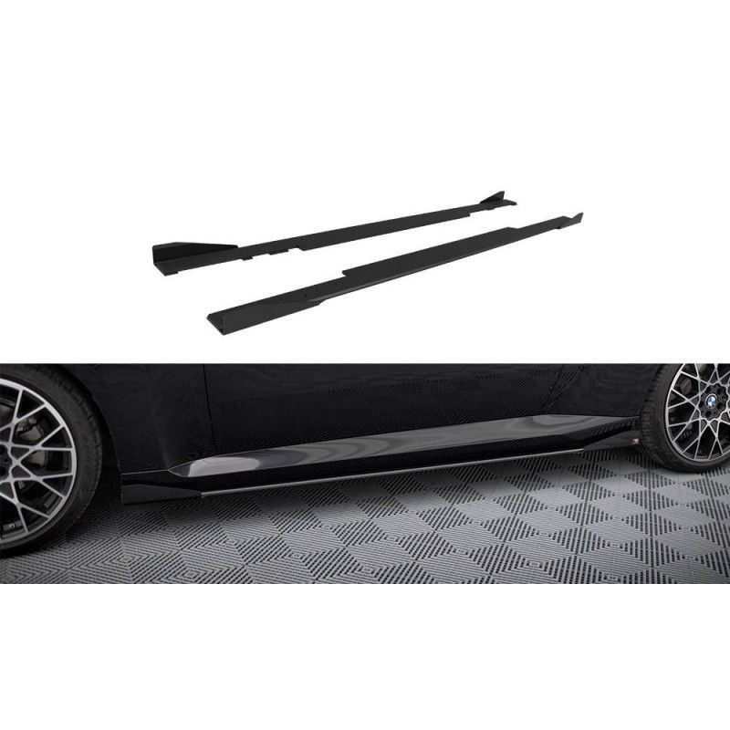 Maxton Street Pro Side Skirts Diffusers + Flaps BMW 2 Coupe G42 Black-Red + Gloss Flaps, MAXTON DESIGN