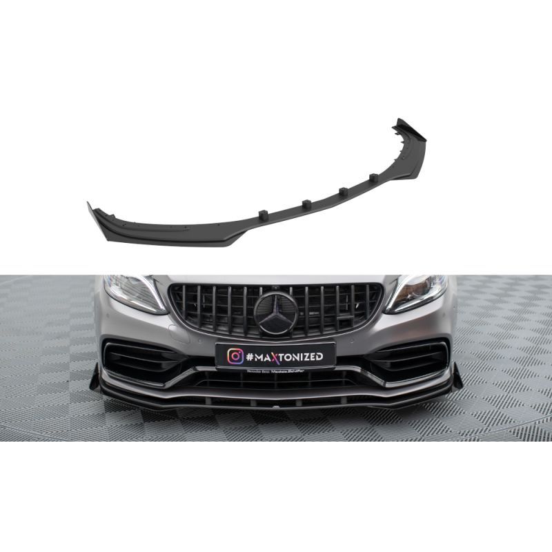 Maxton Street Pro Front Splitter + Flaps Mercedes-AMG C63 Sedan / Estate W205 Facelift Black-Red + Gloss Flaps, MAXTON DESIGN