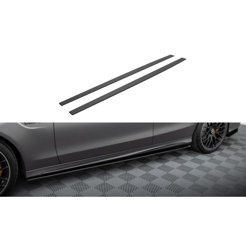 Maxton Street Pro Side Skirts Diffusers Mercedes-AMG C63 Sedan / Estate W205 Facelift Black-Red, MAXTON DESIGN