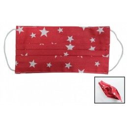 Package of 5 Red with stars Reusable Masks with Folds 100% Cotton 2 Layers Unisex Washable 5 Filters PPS 330 Microns, Nouveaux p