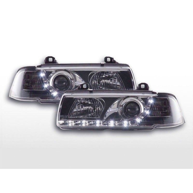 Phare Daylight LED DRL look BMW 3er Limo type E36 92-98 chrome, Serie 3 E36 Berline/Compact