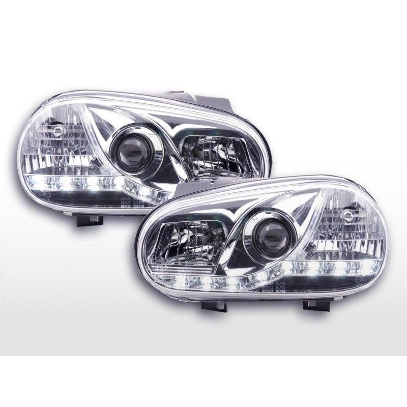 Phare Daylight LED Feux de jour LED VW Golf 4 97-03 chromé pour véhicules avec direction à droite, Golf 4