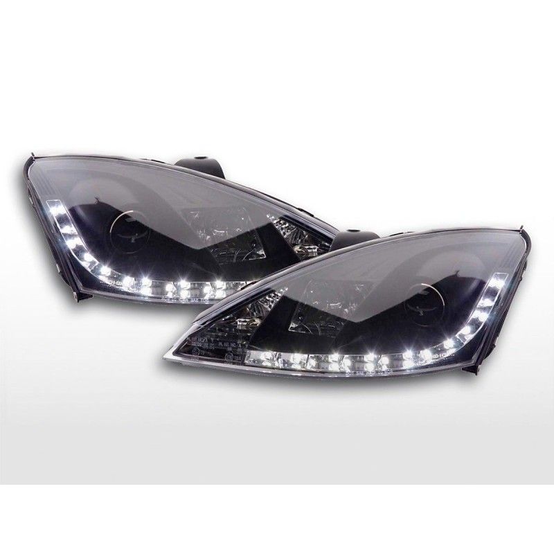 Phare Daylight à LED DRL look Ford Focus 3/4/5 portes. 98-01 noir, Focus I 98-05