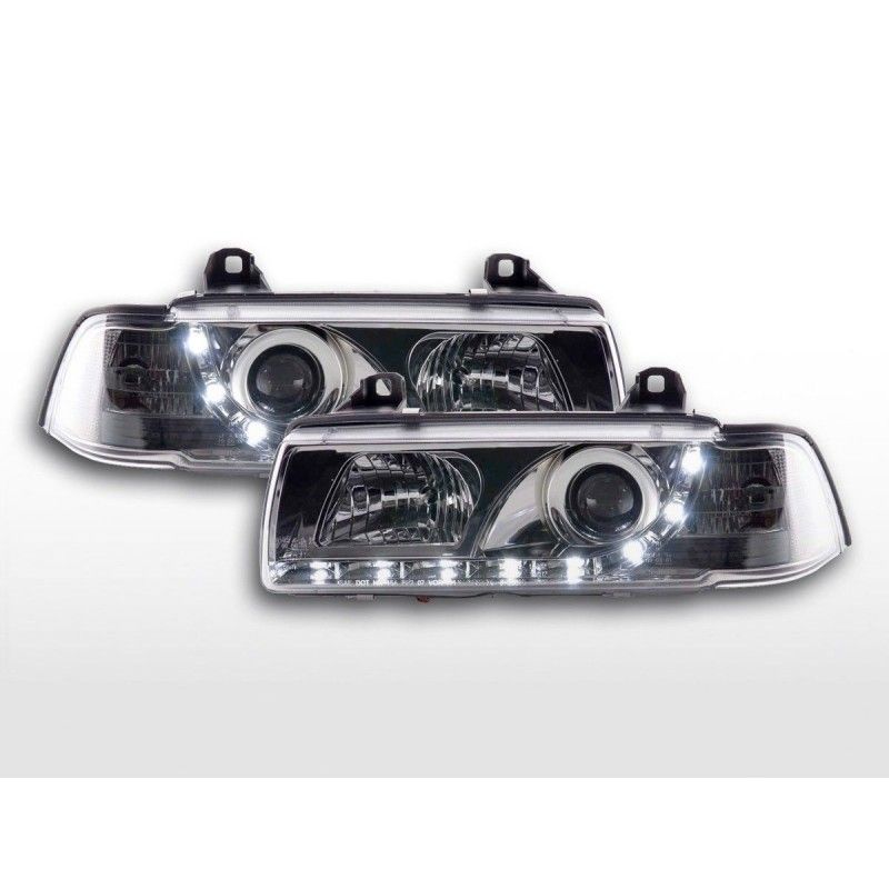 Phares Daylight Feux de jour à LED BMW Série 3 E36 Limo / Touring chromé pour conduite à droite, Serie 3 E36 Berline/Compact