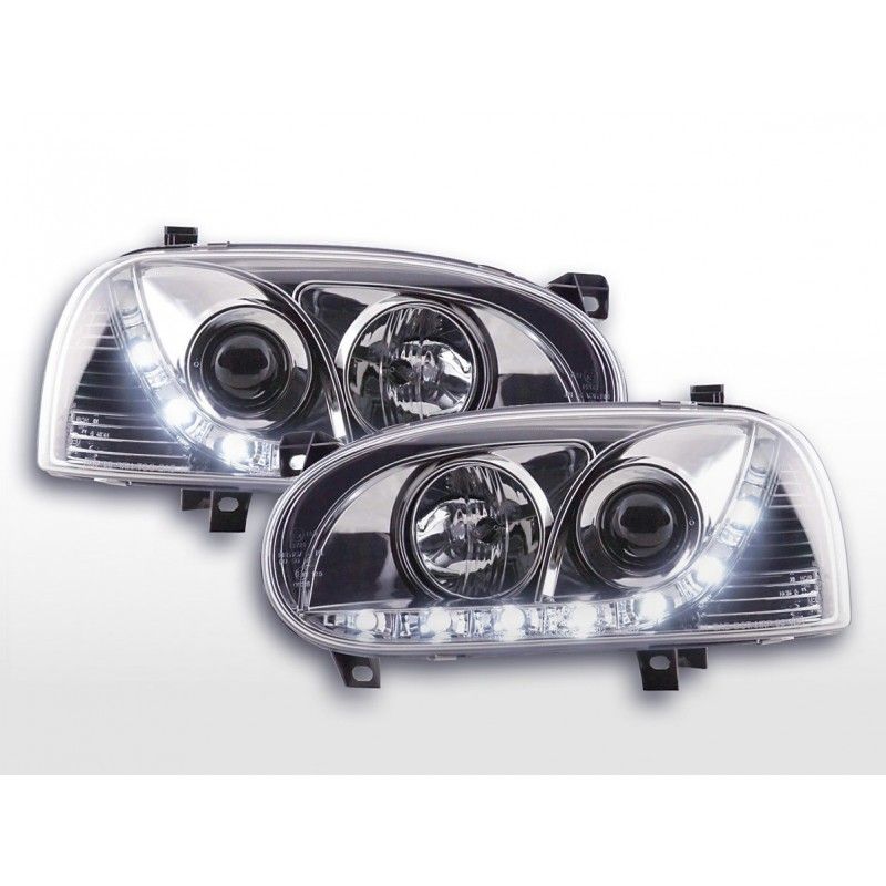 Phare Daylight LED feux de jour VW Golf 3 91-97 chrome, Golf 3